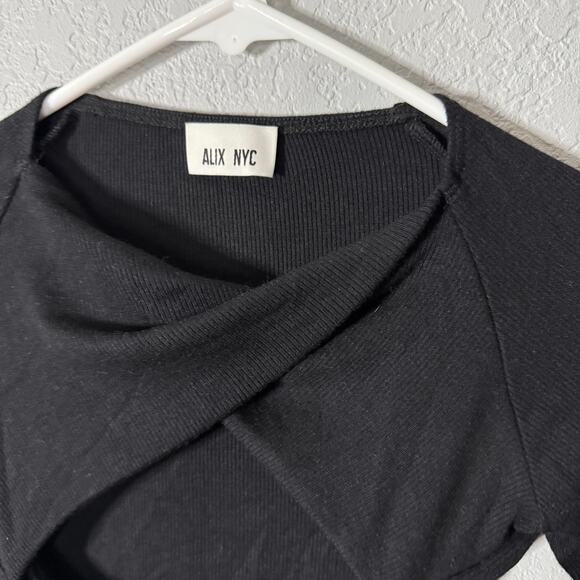 ALIX NYC Black Malone Cut Out Ribbed Stretch-Modal Long Sleeve - Picture 4 of 6